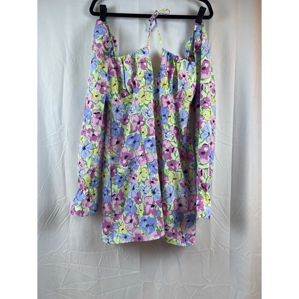 Women's Size Medium Square Neck Puff Sleeve Floral Mini Summer Dress Long Sleeve